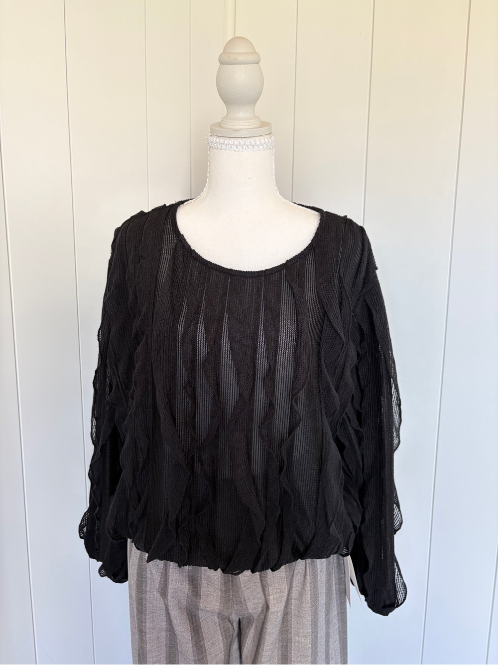 Think! Black Open-Knit Scoop Neck Pullover